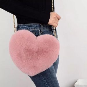Fuzzy Faux Fur Crossbody Heart Bag